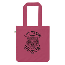 Lade das Bild in den Galerie-Viewer, Bio Stoffetasche "Live to Ride" Tiger Logo