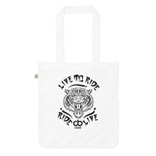 Lade das Bild in den Galerie-Viewer, Bio Stoffetasche "Live to Ride" Tiger Logo